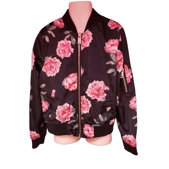 Urban Republic Floral Bomber Jacket with Pink Accents - Picture 1 of 8